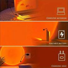7-Color USB Sunset Lamp - Mini Creative Atmosphere Light, Room Decoration, Button Adjustable, Direct Plug-In, Halloween, Christmas Decoration, USB Powered - Black - View 7
