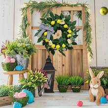 22" Lemon Wreath With Eucalyptus & Bowknot - Vibrant Spring/Summer Home Decor For Front Door, Wedding, Party, Indoor/Outdoor Use - Plastic Material, No Feathers, Classic Style