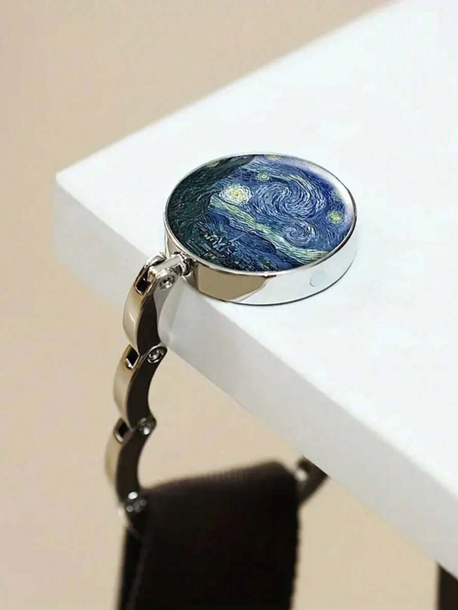 1PC Starry Night Pattern Hanging Hook Exquisite Printed Purse Folding Hanger For Tables Desk For Hanging Bags - Blue - View 1