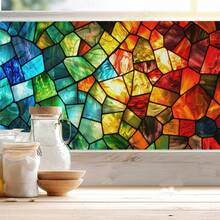 1 Stück Buntglas Fensterfolie, dekorative Fensterfolie mit abstraktem Statik-Klebeeffekt, nicht klebend, Fensterdekoration für Zuhause, Büro, Wohnzimmer, Toilette, Küche, Tür und Fenster