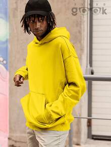 Plain Sweatshirt With No Print And Hood  2042 - 黃色 - 查看 4