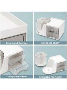 2-Drawer Rotating Desk Organizer, Pen Holder, Desktop Storage Rack And Shelves With 4 Compartments + Drawers, Suitable For Office, Home And Art Supplies