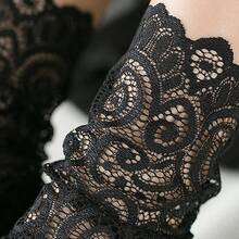 1 par de calcetines hasta la mitad de la pantorrilla de unicolor con bordado de flores y diseño calado para mujer - Negro - Ver 6