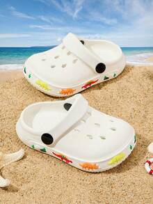 1 Pair Boys' Comfortable, Fashionable, Lightweight, Cute Colorful Cartoon Dinosaur Design Beach Sandals With Anti-Slip Toe Protection, Suitable For Spring/Summer - White - View 4