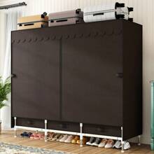 Komplett-Stahlrahmen-Garderobe mit Schublade, einfache Montage, stoffverstärkte Garderobe für Mietwohnungen, Schlafzimmer, doppelte Kleiderlagerung, Stoffgarderobe