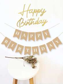 1 Set Happy Birthday Wooden Sign With Happy Birthday Pull Flag, White Lacquered Paper Cut Wooden Happy Birthday Letter Sign Vintage Village Birthday Party Decoration Background Wall Photo Props