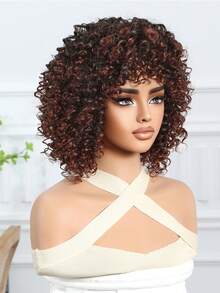 Fluffy Small Curly Wig Gradient Brown Wig 12-Inch Short Curly Wig Synthetic Heat Resistant Fiber Wig Ladies Wig Perfect For Holiday Travel Family Gatherings Everyday Wear Use - 漸層棕色 - 查看 5