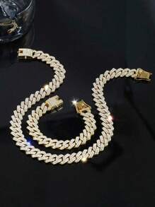 1 pieza Conjunto de collar y pulsera de eslabones cubanos estilo Miami pesado para hombres, estilo hip-hop, collar de múltiples tamaños, joyería de rapero de moda callejera, regalo