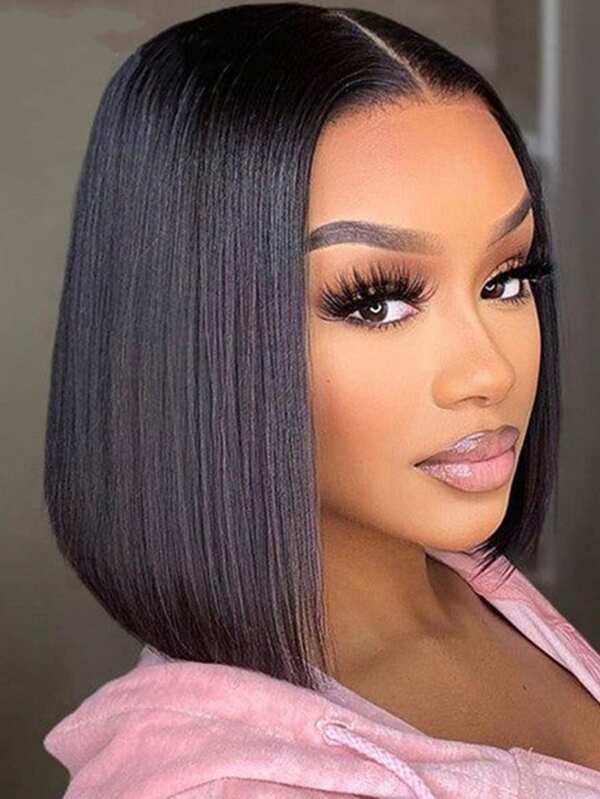 12 Inch Black Full Mechanical Short BOB Heat-Resistant Synthetic Fiber Wig For Women Daily Use
