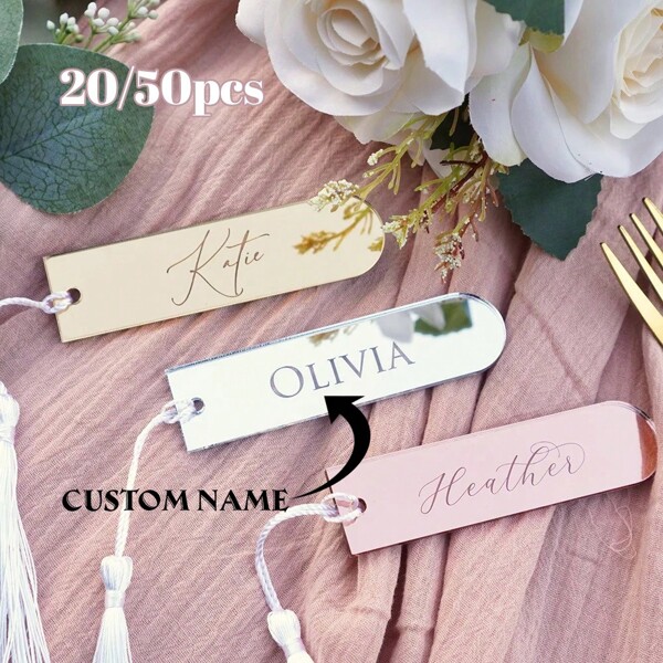 20/50pcs Customized Wedding White Tassel Place Cards Name Tags, Personalized Name Plate Seating Chart, DIY Table Decorative Markers For Party/Reception,Multi-Functional,Adjustable,Durable,Ornamental,Reusable,Exquisite,Adorable,High-Quality,Modern,Colorful,Cute,Comfortable,Stylish,Custom,Personalized,Unique,Ideal Gifts For Him,Ideal Gifts For Her,Boyfriend,Girlfriend,Dad,Mom,Family,Friends,Son,Daughter,School Students,Office,Tea Room,School,Home,Home Refresh,Wedding Essentials
