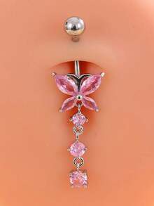1入長蝴蝶形掛墜肚臍環,男女適用,歐美性感身體穿刺珠寶,銅嵌不銹鋼