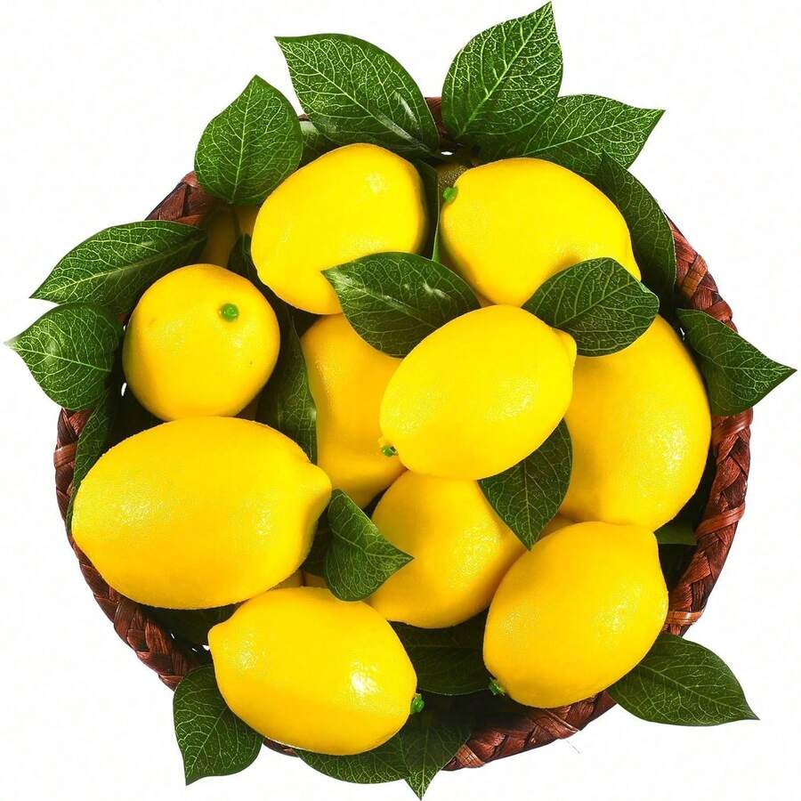 48 Pack Fake Lemons Artificial Fruits With Leaves, 3.5" And 2.8" 2 Size Faux Yellow Lemons Decor Realistic Fruits For Bowls Decor Table Centerpieces Kitchen Summer Decorations,Fake Plants - Multicolor - View 1