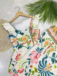 Long Dress PRINTED With Lining With Cup In Beautiful, Fashionable CREPINHO Fabric - White - View 6