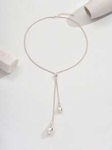 1pc Elegant Y-Shaped Necklace For Women, Fashion Teardrop Pendant Box Chain Tassel Long Necklace Apparel Accessory
