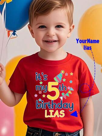 3rd Birthday Hat, Personalized Name Printed Graphic Tee, Kids Black Short Sleeve Sports Top, Fast Shipping, Red