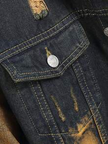 Men's Slim Fit Ripped Denim Jacket, Casual Youth Korean Fashion Denim Outerwear - Medium Wash - View 4