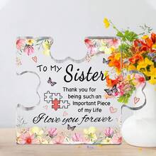 1pc, Ideias para presentes para irmãs, Placa de acrílico em forma de quebra-cabeça, Decorações para mesa de escritório em casa, Lembrança para irmãs, Te amo para sempre