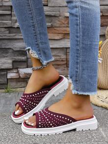 Plus Size Women Summer New Decor Breathable Solid Color Beach Shoes, Lightweight Casual Indoor/Outdoor Sandals - Hot Pink - View 4