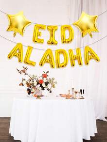 Set de 11 globos de letras de 16 pulgadas en dorado, plateado y rosa con globos estrella de 18 pulgadas para la decoración del Eid al-Adha - Multicolor - Ver 4