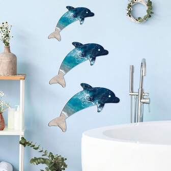 3pcs And 1PC, Wooden Dolphin Wall Decoration, Dolphin-Themed Beach Wall Art, Marine Life Wall Decoration, Hanging Dolphin Wall Art Sculptures, Suitable For Home Swimming Pools, Bathrooms, Gardens, Bedrooms, Indoor And Outdoor Decoration