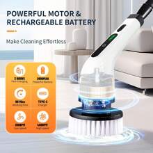 2025 Electric Rotary Scrubber, Rechargeable Cleaning Brush, Shower Scrubber With 9 Brush Heads, 2H Power 2-Speed, Adjustable Extended Handle, IPX7 Waterproof For Tubs Tile Floors Cars, White Easter Gift