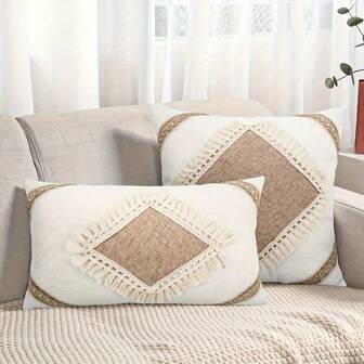 2 pièces Taies d'oreiller de décoration de style bohème campagnard avec franges (sans rembourrage)