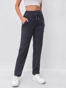 Pantalon de randonnée outdoor léger et respirant pour femmes, taille haute avec cordon de serrage, taille élastique, double poche zippée