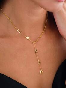 One Piece Of 18K Gold-Plated Stainless Steel Jewelry, Lasso Necklace, Delicate Teardrop Name Necklace, Long Y-Shaped Necklace, Initial Necklace, Custom Letter Necklace, Comes With A Beautiful Gift Box, Suitable For Everyday Wear, Valentine's Day Gift, Necklace For Family, Friends And Relatives (Letters Will Automatically Convert To Uppercase), Jewelry And Watches, Seasonal Selection, Custom Name Stainless Steel Necklace, Personalized Nameplate. - NK Gold Chain - View 6