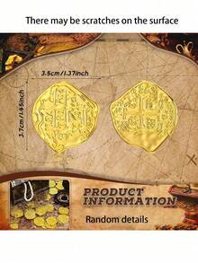 20pcs-Pirate Coin Plastic Fake Game Coin Replica Spanish Double Bloom Used For Pirate Party Board Game Token Toy Role-Playing (Gold) Asymmetric Pirate Coin - Gold - View 4