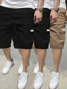 3pcs Boys & Teen Sports Casual Outdoor Cargo Shorts With Pockets, Spring & Autumn