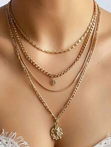 1pc Multi-Layer Hot Seller Alloy Circle Pendant With Rhinestone Disc Layered Necklace For Women - 1 4-layer - View 1