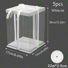 5pcs Transparent Tall Cake Boxes Large Clear Cake Box With Ribbon Cake Carrier Wedding Cake Storage Container Clear Gift Boxes For Party Birthday Dessert Display - Transparent+White - View 6