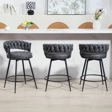 Dyhome 3Pcs  24'' Modern Swivel Bar Stools, 24 Inches Counter Height Bar Stools With Woven Back, Comfy Upholstered Suede Tall Barstools For Kitchen Island, Cafe - Grey - View 1
