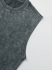 Shwiy Men's Street Casual Washed Sleeveless Vest With Retro Ramen Print, Slim Fit Cartoon Letter Minimalist Stylish Leisure - Dark Grey - View 4