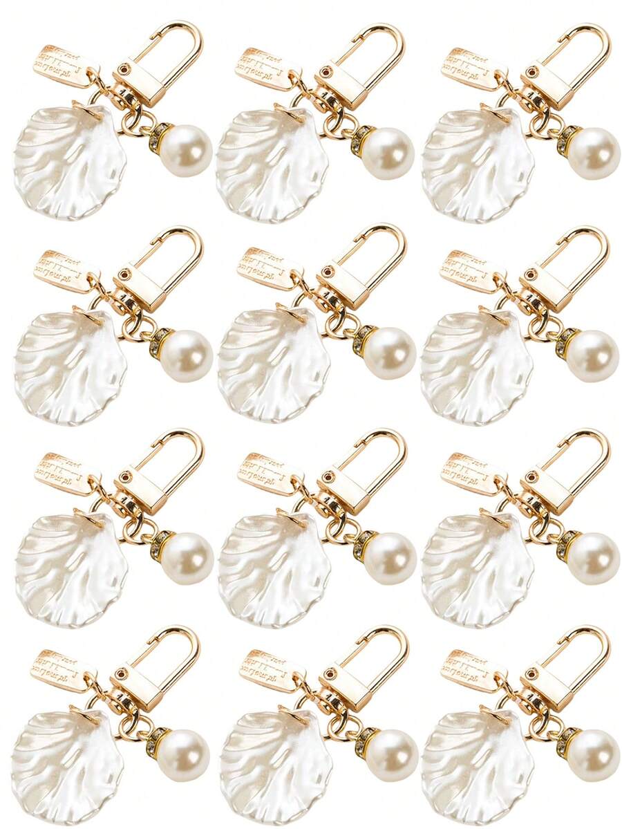 10pcs/Set Fashion Shell Faux Pearl Rhinestone Keychain Bag Decoration Accessories, Suitable For Mother's Day, Valentine's Day Gifts Car Accessories Bag Charm School Faux Pearl Cute Goth Y2k - 10-piece Set - View 1