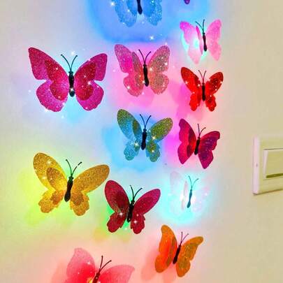 1/5/12/20/25 件多色 LED 3D 蝴蝶装饰夜灯，壁挂装饰灯，适用于花园、后院、草坪、派对、节日、家居装饰、庭院装饰，颜色随机
