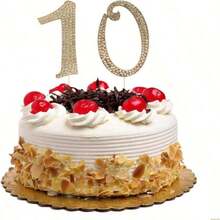 1pc Large Number 0 1 3 4 5 6 7 8 9 Birthday Cake Topper, Gold Bling Rhinestone Happy Birthday Cake Topper, No 1 10 16 18 21 30 40 50 60 70 80 Cake Toppers For Birthday Party Wedding Anniversary Decorations, - Gold - View 2