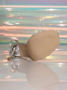 Women's Square Toe Strap Stiletto High Heel Silver Sandals - Silver - View 6