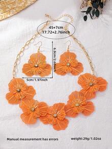 Flower Fashion Hollow Out Personalized Necklace Earring Set - Orange - View 5