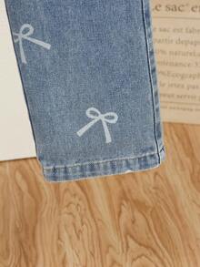 Bộ 2 món áo sơ mi họa tiết bướm tay ngắn cho bé gái tuổi mới lớn và quần denim thường ngày, trang phục đi học hàng ngày, xuân/hè - Hồng - Xem 7