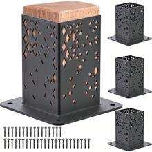 BeneLabel Fence Post Base 4pcs Decking Post Bracket Bolt Down Fence Post Holder Pergola Support Bracket For Railing Pavilion Porch Mailbox Wooden Fence Post Inner Size 90x90mm - Plain-4pcs1 - View 1
