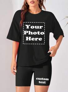 Customized Women's Suits, Add Your Own Pictures (Patterns/Friends' Photos/Family Photos/Pets/Logos, Etc.) To Tops, Add Text To Pants, Design Your Own Personalized Printed T-Shirts And Sports Shorts, As Gifts For Girlfriends, Couple Dating Shirts, Etc., Can Be Used For Anniversaries, Valentine's Day, Mother's Day