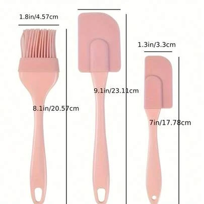 Juego de 3 pzas de espátula de silicona y brocha para pastelería resistente al calor - Herramientas de cocina y hornear seguras para contacto con alimentos, antiadherentes