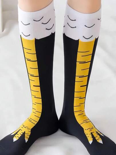 1 Pair Funny Chicken Claw Design Socks, Novelty Gag Chicken Leg Socks For Halloween, Men & Women, Fall