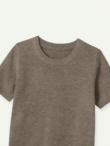 FOR BEAUTY New Spring And Summer Women's Knitted Short-Sleeved Top, Casual And Minimalist Style Taupe Pure Color Round Neck Pullover, Suitable For Daily Wear And Commuting T-Shirt - Gray Brown Mixed - View 10