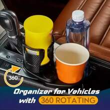 1 Pc 360 Degree Rotating Car Cup Holder, Multi-Functional 4 In 1 Adjustable Double Cup Holder With Sponge Pad