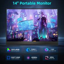 14-Inch Touchscreen Monitors 1920*1200p 60Hz Display Ratio 16:10 Built-In Speaker, 100% SRGB Brightness 400 ,Contrast Ratio 1200:1 Ultra Slim White External Portable Monitor , Second Screen Console For Cell Phones /Laptops/Desktops/5 /Switch Gaming Game