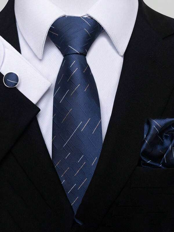 3pcs Men's Business Tie, Handkerchief And Cufflink Set, Slouchy No Tie Formal Wear