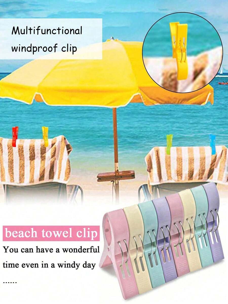 8-4pcs Beach Towel Clips, Plastic Beach Towel Clips, Clothespins, Windproof Clothespins, Large Cute Windproof Clothespins, Plastic Quilt Clips, Use These Brightly Colored Heavy-Duty Beach Towel Clips To Secure Your Beach Towels! Windproof And Seamless Sheet Socks Holder Clips, Suitable For Home Use And Travel