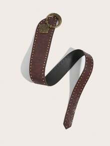 1pc Women's Retro Western Style Rivet Retro Print Versatile Waist Belt Summer, School Fall, Autumn, Halloween - Coffee - View 3